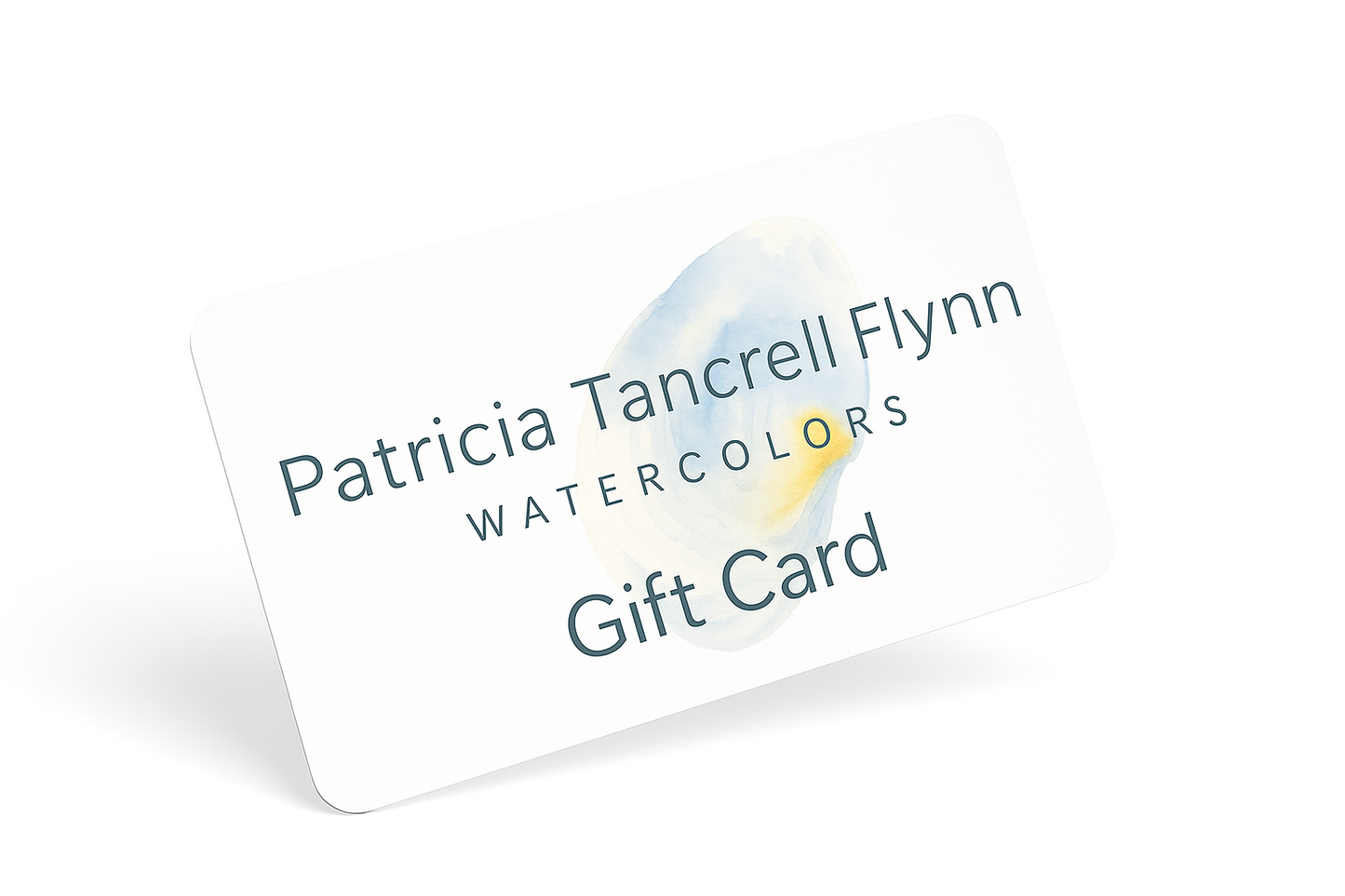 Gift card with 'Patricia Tancrell Flynn Watercolors' branding on a white background